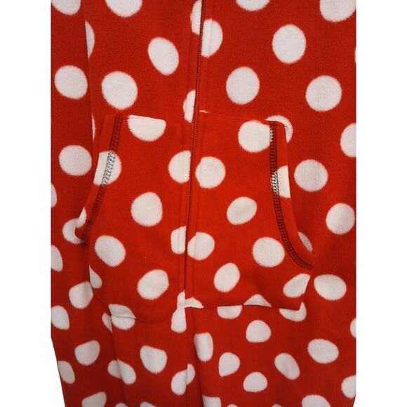 DISNEY Minnie Mouse JUMPSUIT Women's Sz M RED White Polkadot Hoodie HALLOWEEN PJ - Picture 6 of 15